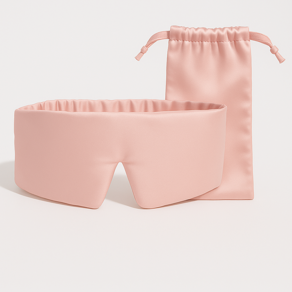 Zijden slaapmasker met opbergzakje in het roze