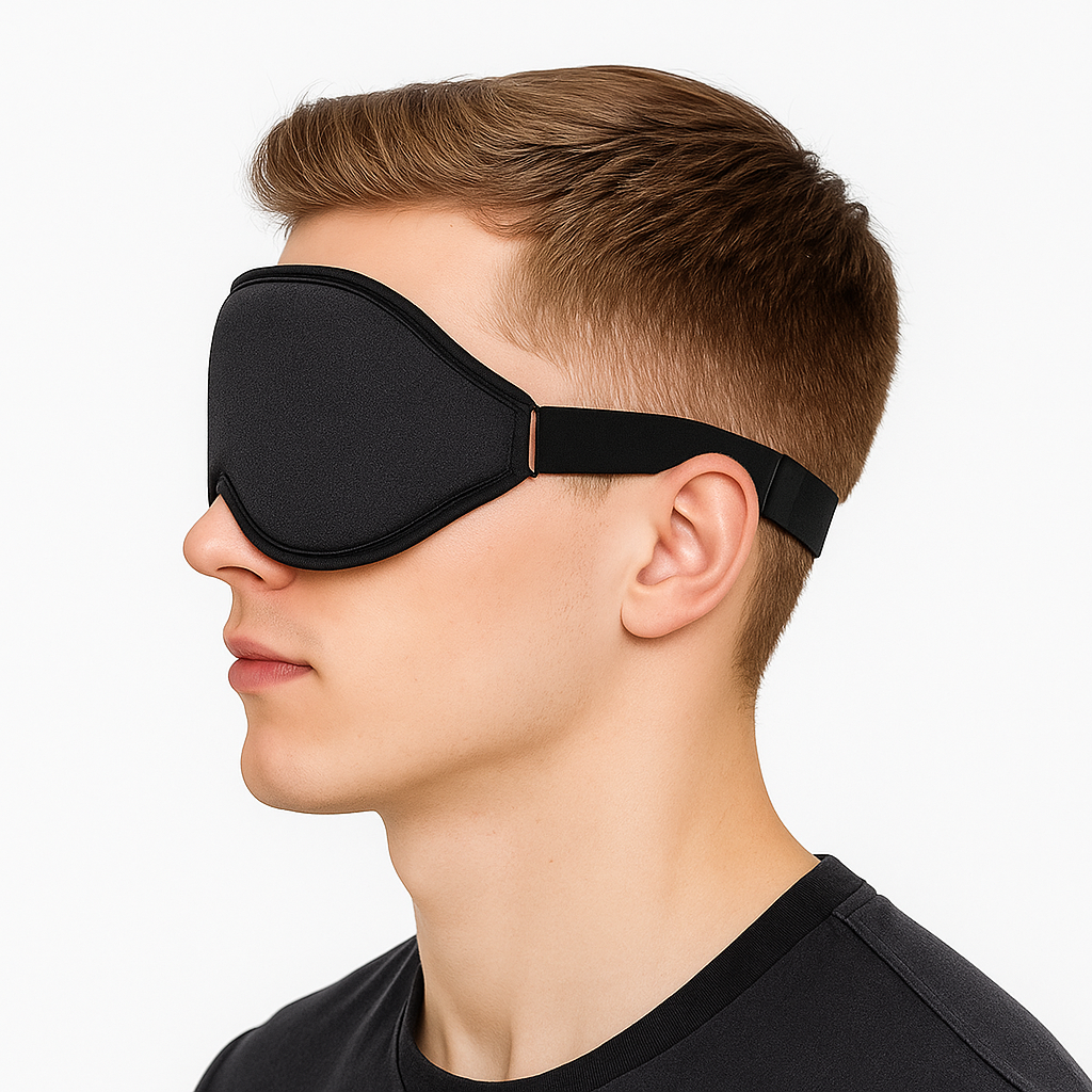 Slaapmasker op een man