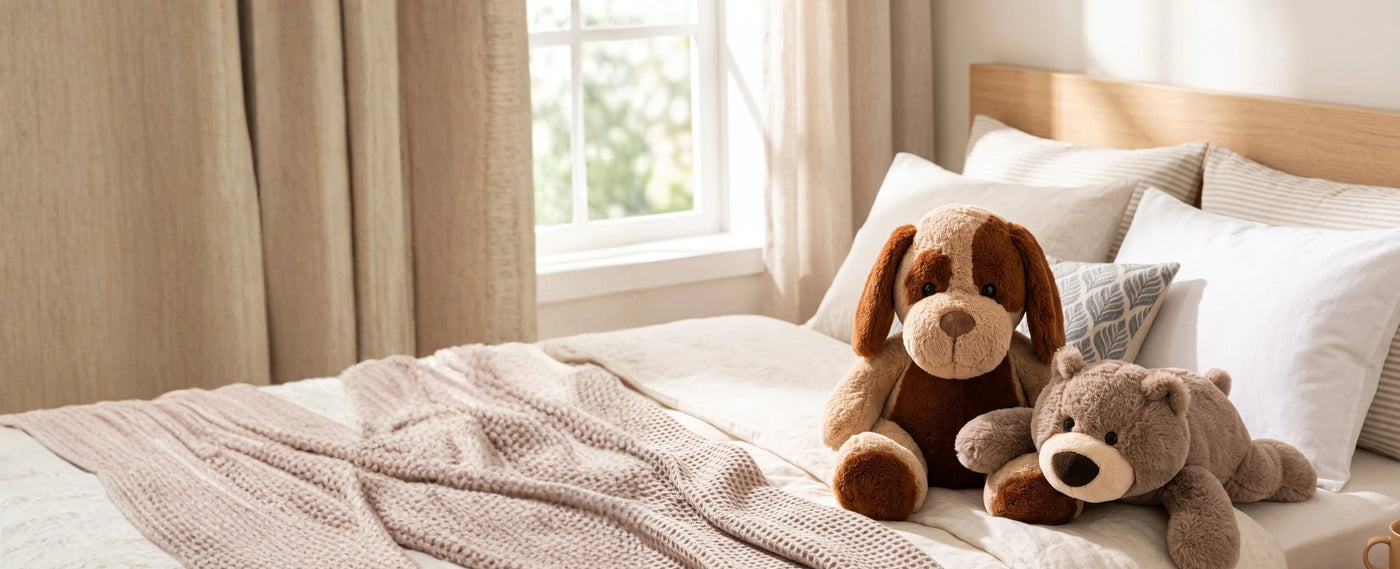 Vrouw met slaapmasker in bed. Sfeer afbeelding footer