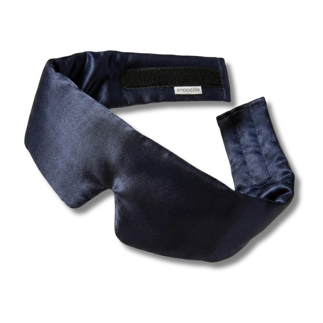 Blauw Deepsleep zijden slaapmasker front foto