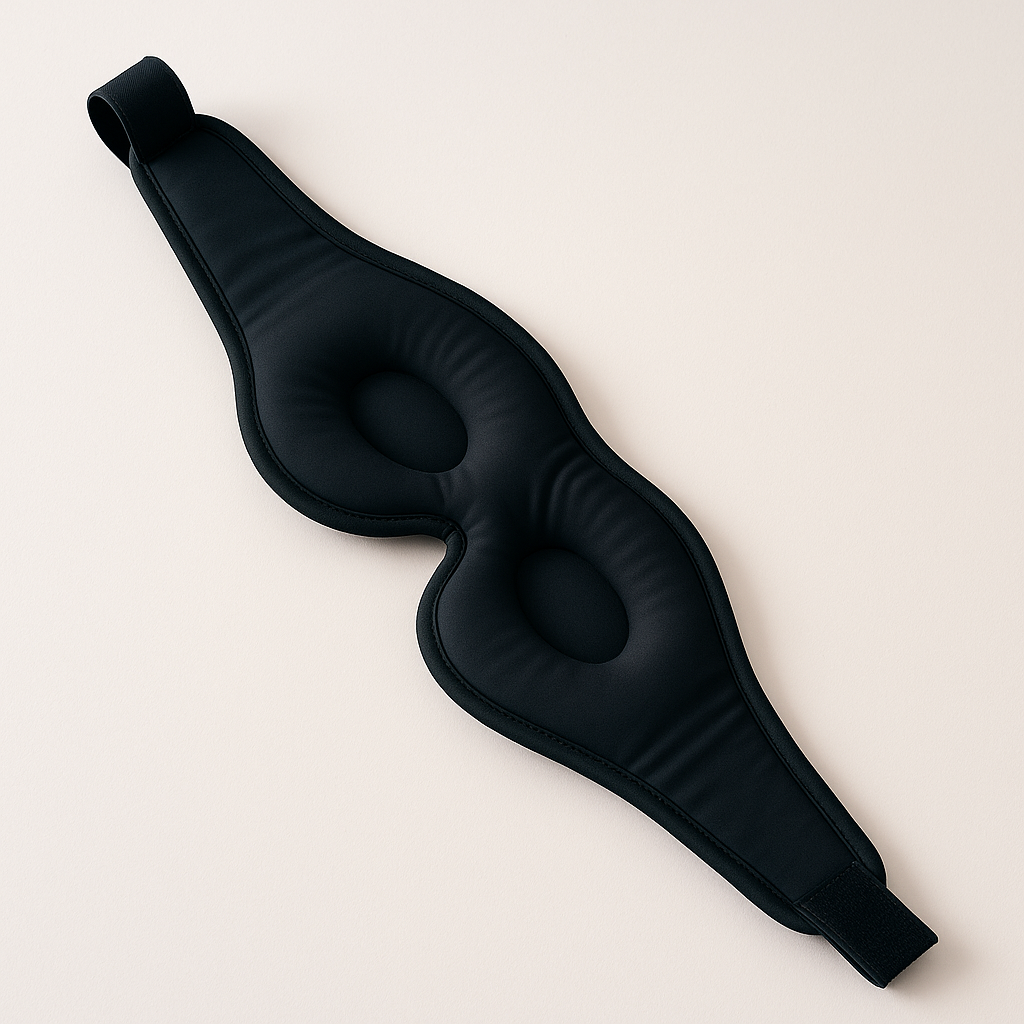 Zwart bluetooth slaapmasker aan de binnenkant met traagschuim