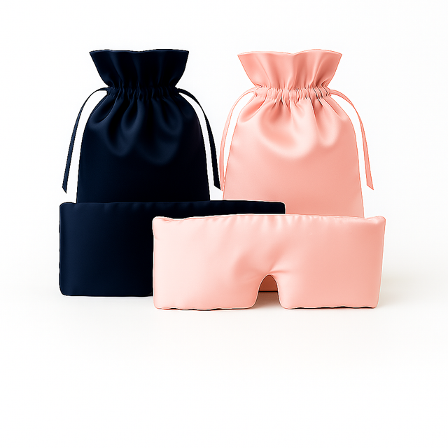 Blauw en roze zijden slaapmasker