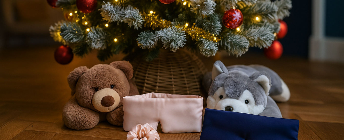 Kerstboom met verzwaringsknuffel en zijden slaapmaskers