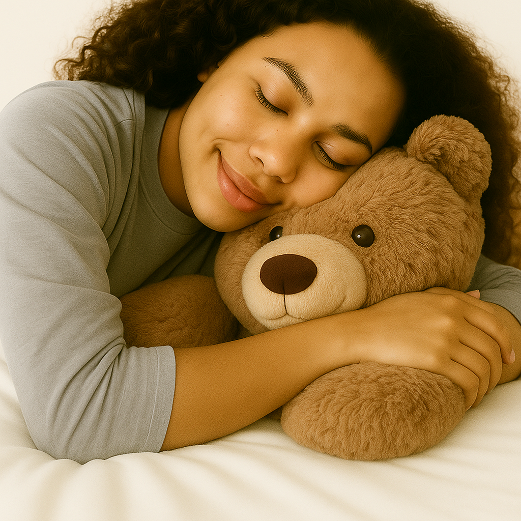 Meisje die een verzwaringsknuffel knuffelt