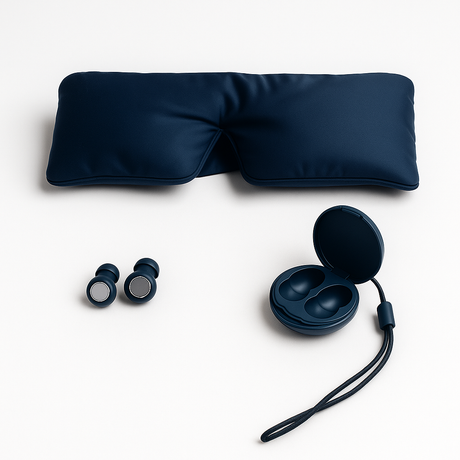 Zijden slaapmasker blauw en oordopjes slapen