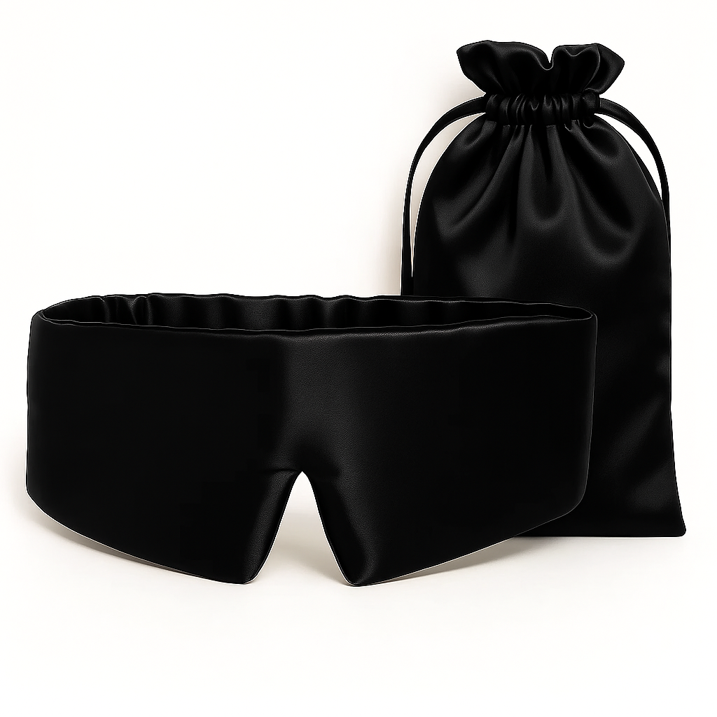 Zijden slaapmasker zwart met opbergzakje