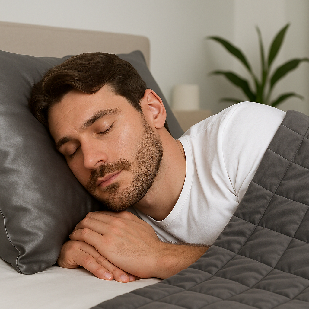 Man die slaapt op een zijden kussensloop