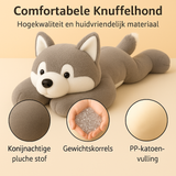Verzwaringsknuffel van 2 kg in de vorm van een hond, met materiaal types erin verwerkt