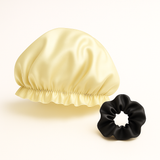 Bonnet samen met zwarte scrunchie, productfoto