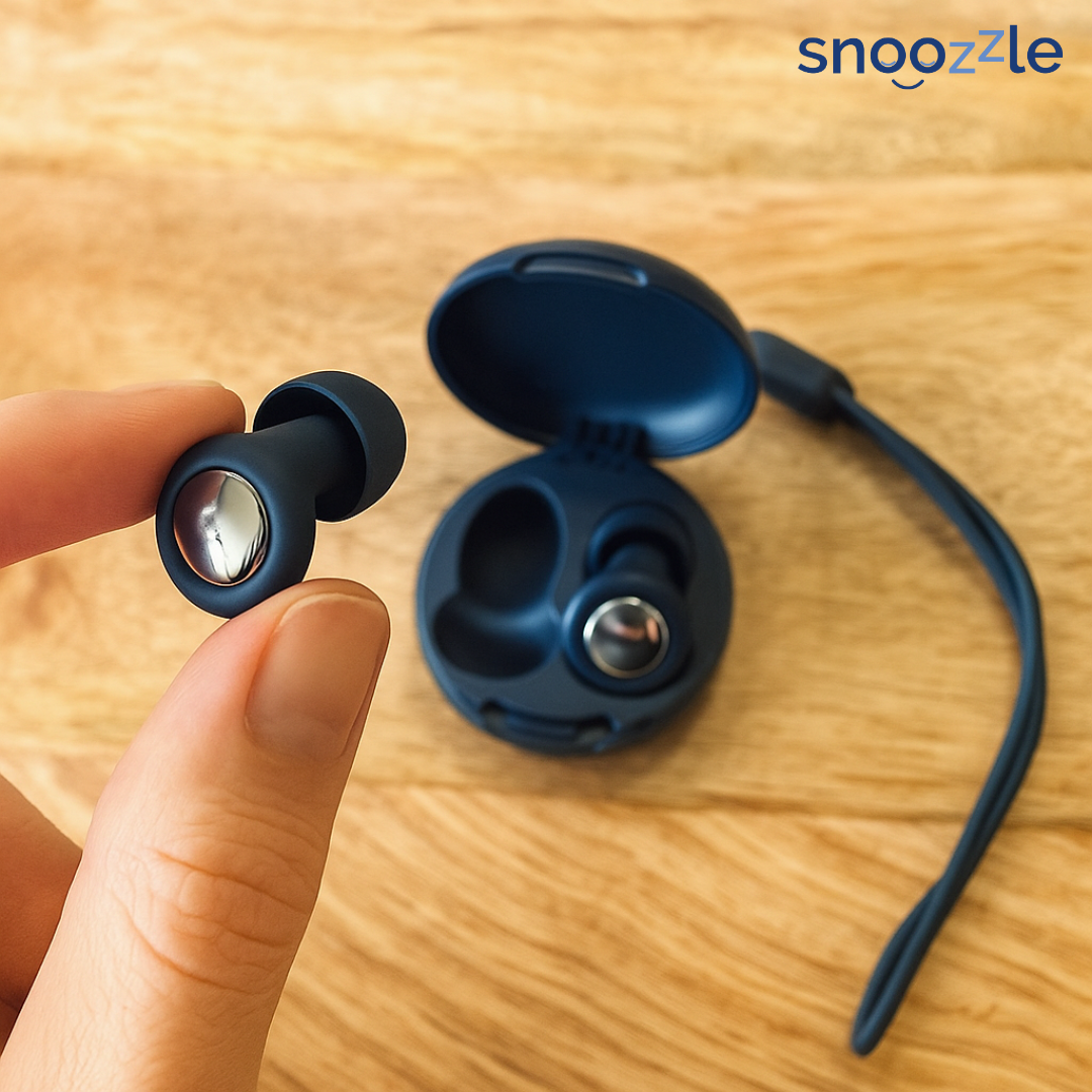 Oordopjes slapen in hand op schaalgrootte