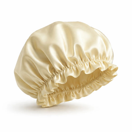 Zijden bonnet beige vooraanzicht