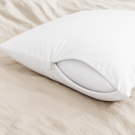 Een wit zijden kussensloop met rits
