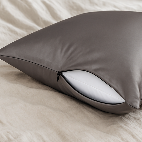 Zijden kussensloop grijs met rits