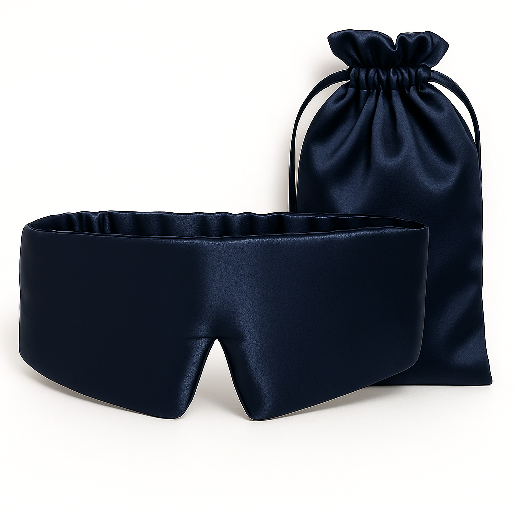 Zijden slaapmasker blauw met opbergzakje