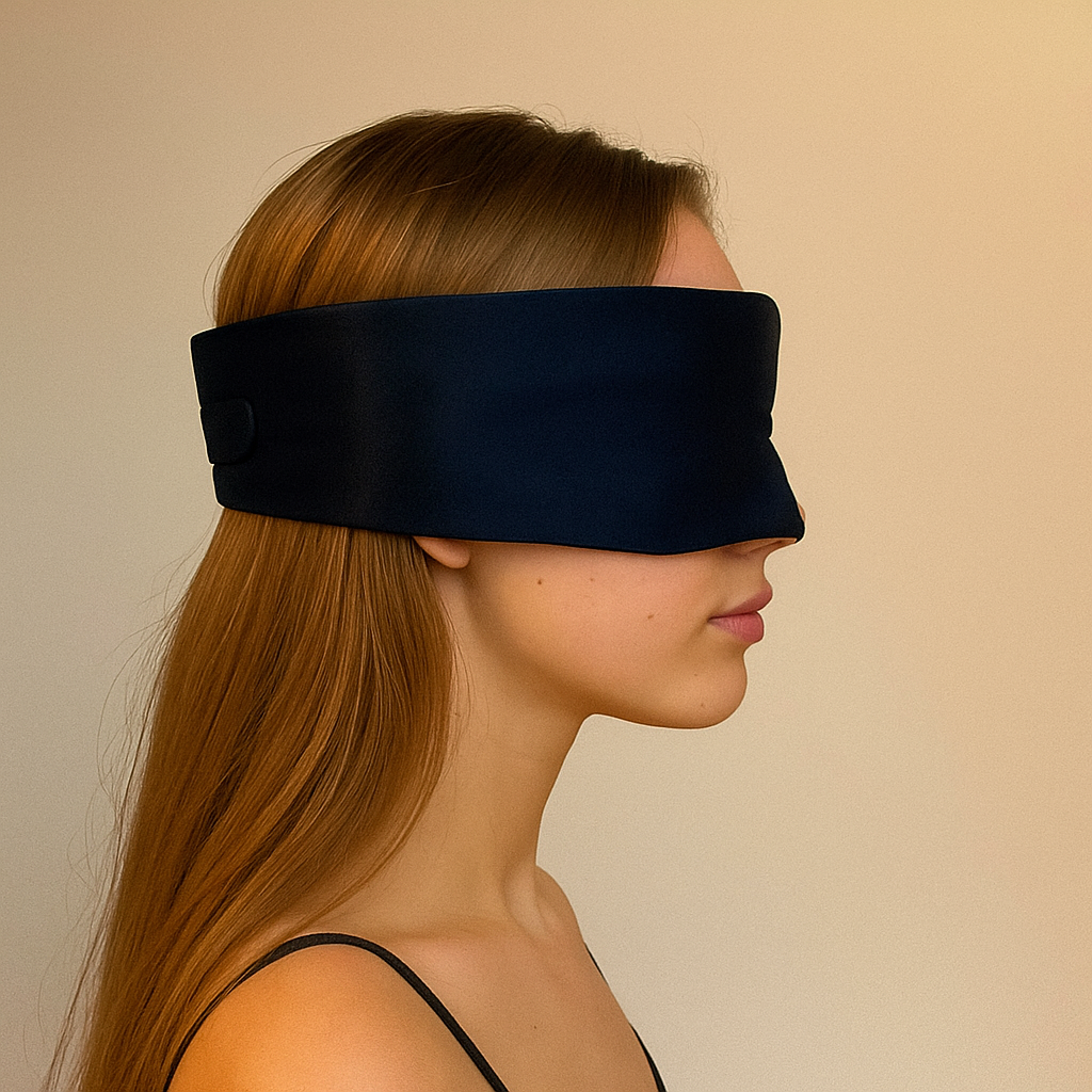 Zijden slaapmasker van zijaanzicht op een vrouw