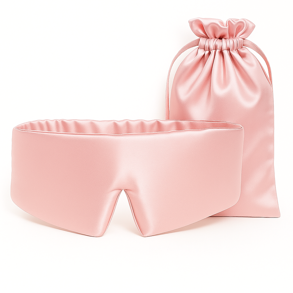 Zijden slaapmasker roze met opbergzakje