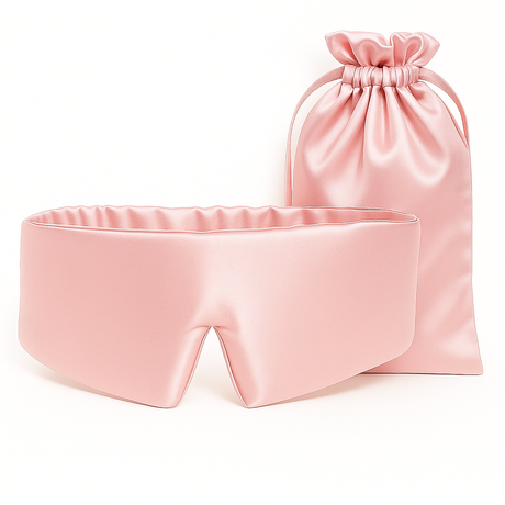 Zijden slaapmasker roze met opbergzakje