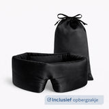 Zijden slaapmasker zwart met zakje op witte achtergrond