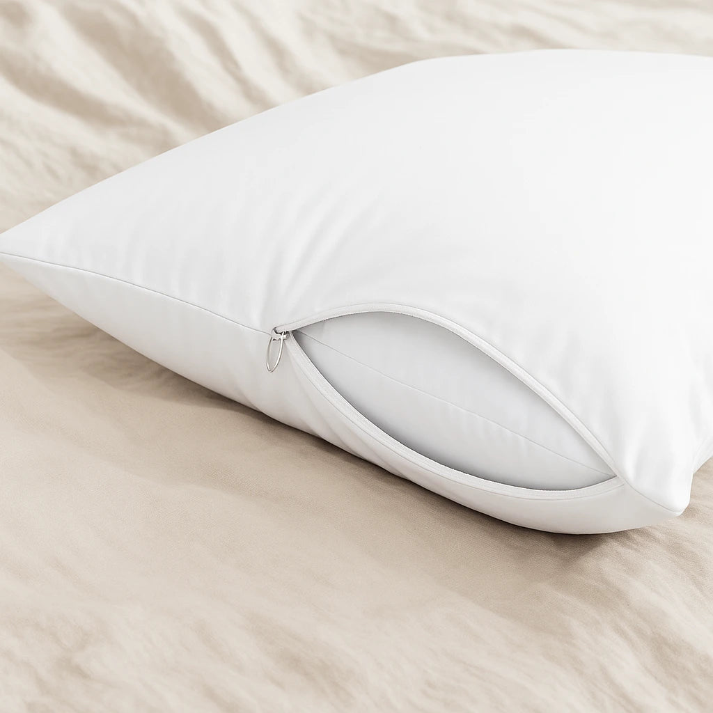 Wit zijden kussensloop rits details